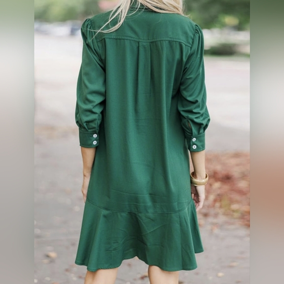 Women's Tunic Mini Shirt ruffle Hem Cotton dress XL Green - Picture 2 of 4